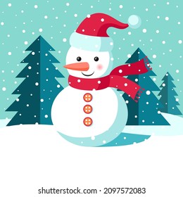 Snowmen, snowfall, spruce, winter holiday,Let it snow, vector illustration. Christmas and New Year background.