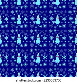 snowmen and snowflakes, seamless pattern, vector illustration