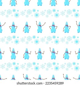 snowmen and snowflakes, seamless pattern, vector illustration