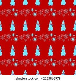 snowmen and snowflakes, seamless pattern, vector illustration