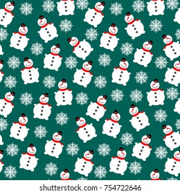 snowmen-Christmas seamless texture with a background of green