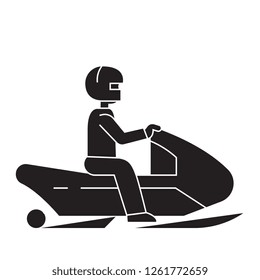 Snowmobile black vector concept icon. Snowmobile flat illustration, sign