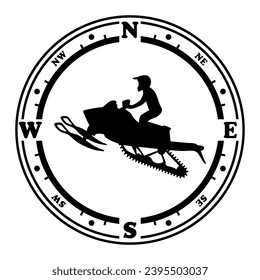 Snowmobile in the Compass, Hand Drawn Vector Illustration