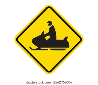 Snowmobile Crossing Sign Alerting Drivers to Potential Presence of Snowmobiles, Essential for Road Safety in Snowy or Mountainous Regions, US Road Sign Compliant, High-Quality Vector Stock Image