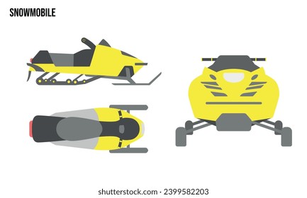 Ilustración de diseño de nevado plano, Vehículos públicos , vista superior, vista lateral, vista frontal, aislado por fondo blanco