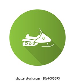 Snowmobile flat design long shadow glyph icon. Motor sled. Vector silhouette illustration