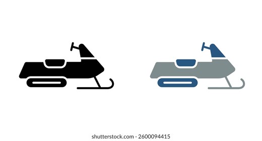 Snowmobile flat and liner vector icons set