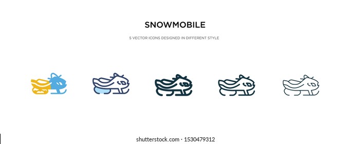 snowmobile icon in different style vector illustration. two colored and black snowmobile vector icons designed in filled, outline, line and stroke style can be used for web, mobile, ui