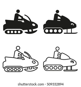Snowmobile icon in four variations. 