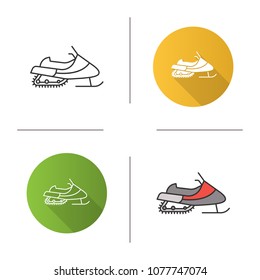 Snowmobile icon. Motor sled. Flat design, linear and color styles. Isolated vector illustrations