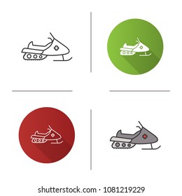 Snowmobile icon. Motor sled. Flat design, linear and color styles. Isolated vector illustrations