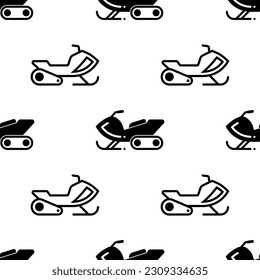 Snowmobile Icon Seamless Pattern, Snow Scooter Motorized Vehicle Vector Art Illustration