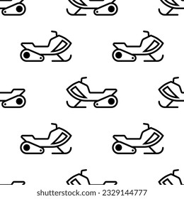 Snowmobile Icon Seamless Pattern, Snow Scooter Motorized Vehicle Vector Art Illustration