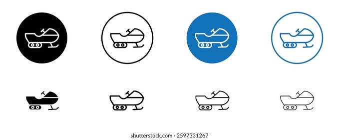 Snowmobile icon set in black and blue colors on white background