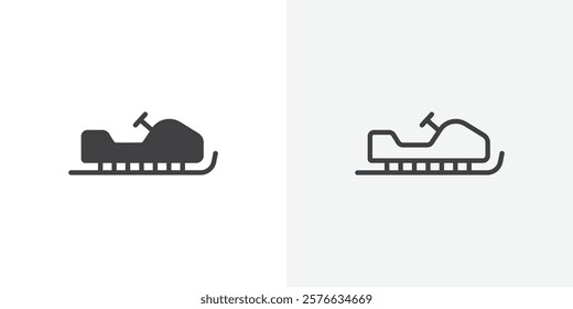 Snowmobile icon set in black flat solid and outlined style.
