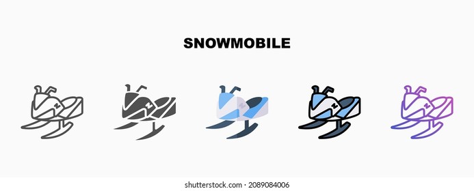 Snowmobile icon set with different styles. Icons designed in outline, flat, glyph, line colored and gradient. Can be used for web, mobile, ui and more. Enjoy this icon for your project.