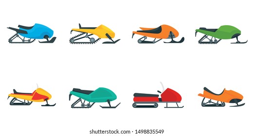 Snowmobile icon set. Flat set of snowmobile vector icons for web design