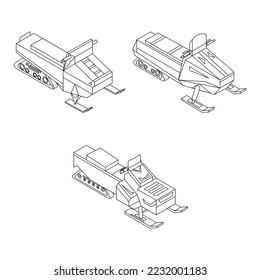 Snowmobile icon set. Isometric set of snowmobile vector icons outline vector on white background