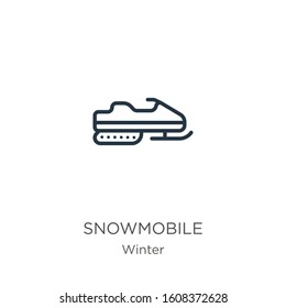 Snowmobile icon. Thin linear snowmobile outline icon isolated on white background from winter collection. Line vector sign, symbol for web and mobile