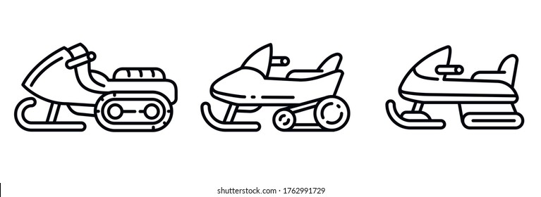 Snowmobile icons set. Outline set of snowmobile vector icons for web design isolated on white background