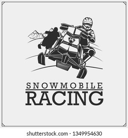 Snowmobile label, badge and design elements. Print design for t-shirt and sport club emblem.