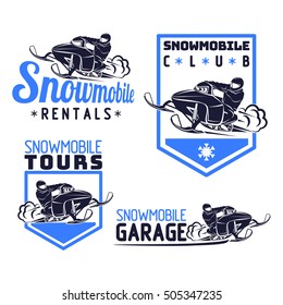 Snowmobile Logo Sport Sled Emblem Set Vector Illustration