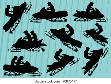 Snowmobile motorbike silhouettes illustration collection background