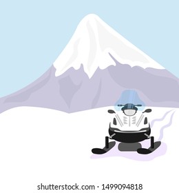 snowmobile in the mountains. Winter fun in snow. Vector illustration