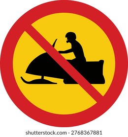 Snowmobile Prohibited Warning Triangle Road Sign Red and Yellow North Europe Illustration