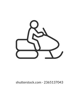 Snowmobile ride, linear icon. Person on a snowmobile. Line with editable stroke