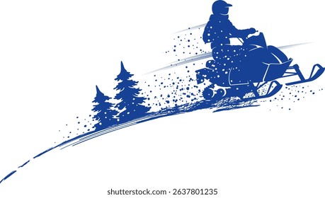 snowmobile rushes through the snow