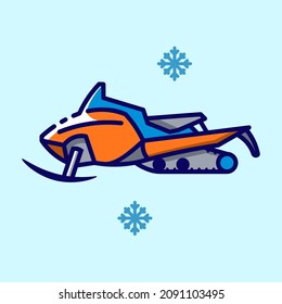 Snowmobile side view colored icon. Collection of winter icons on the theme of outdoor recreation. Vector stylish outline illustrations on light blue background.