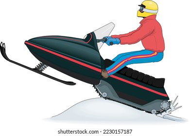 Snowmobile Sled Riding Vector Illustration