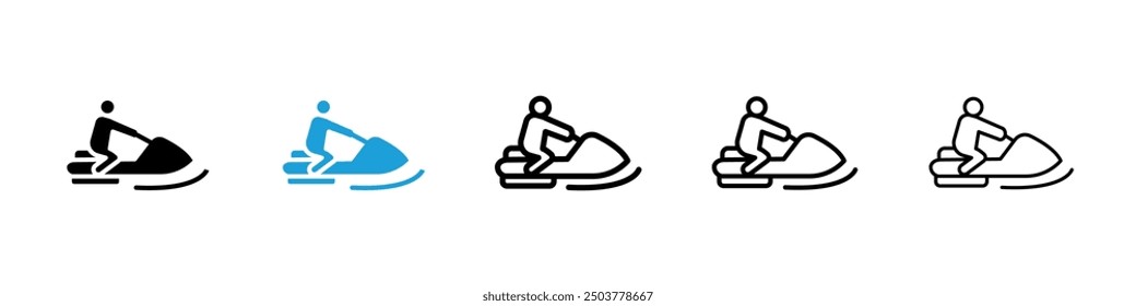 Snowmobile sport icon in black and blue colors