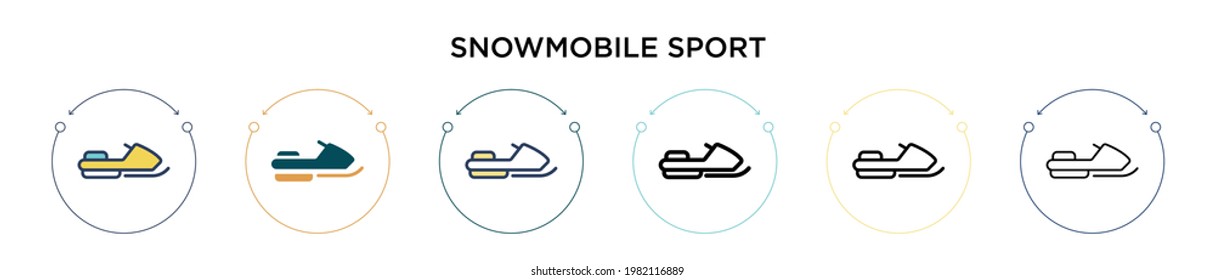 Snowmobile sport icon in filled, thin line, outline and stroke style. Vector illustration of two colored and black snowmobile sport vector icons designs can be used for mobile, ui, web