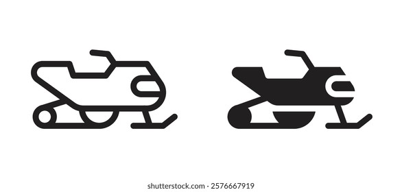 Snowmobile sport icons in outline and stroke versions