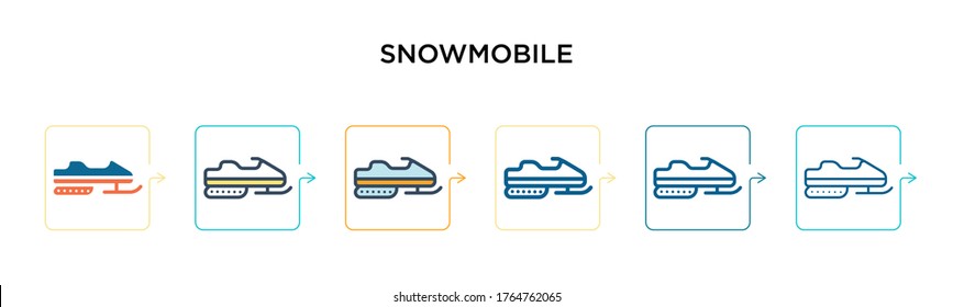 Snowmobile vector icon in 6 different modern styles. Black, two colored snowmobile icons designed in filled, outline, line and stroke style. Vector illustration can be used for web, mobile, ui