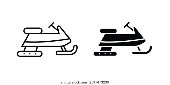 Snowmobile vector icon set black filled and outlined style.