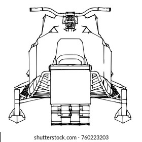 Snowmobile. Vector illustration in a hand-made style. Types of equipment from different sides.