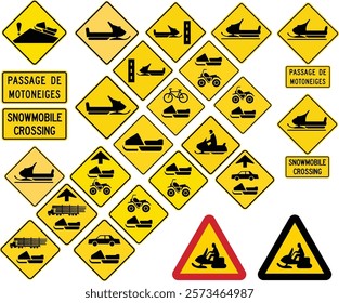 Snowmobile Warning Road Signs Vectors