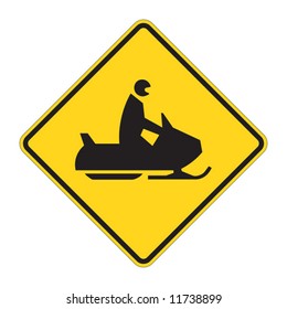 Snowmobile Warning Sign On White