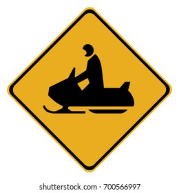 Snowmobile warning sign on white