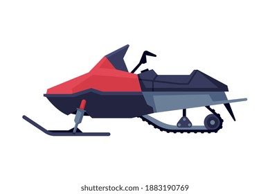 Snowmobile, Winter Extreme Sport Equipment Flat Vector Illustration