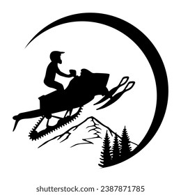 Snowmobile, Winter Sledding, Hand Drawn Vector Illustration