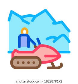 vector de icono del transporte de invierno con moto de nieve. señal de transporte de invierno con moto de nieve. ilustración de símbolo de color