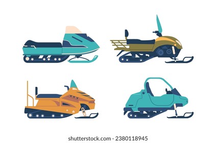 Snowmobiles Are Motorized Vehicles For Winter Travel Over Snow And Ice, Feature Skis In The Front And Caterpillar Track