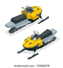 Snowmobiles set isolated on white background. Isometric vector illustration