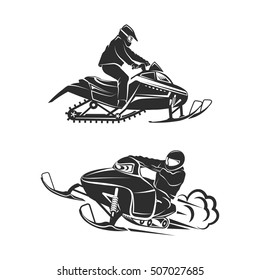 Snowmobiling Silhouette on white background vector set