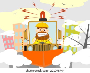 Snowplough. Cartoon vector illustration without gradients on one layer. 