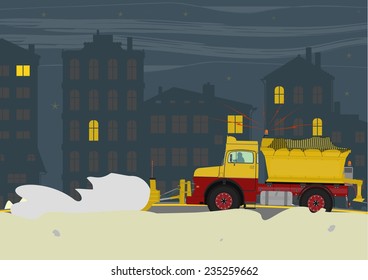 Snowplough during operation. Vector illustration without gradients on one layer.